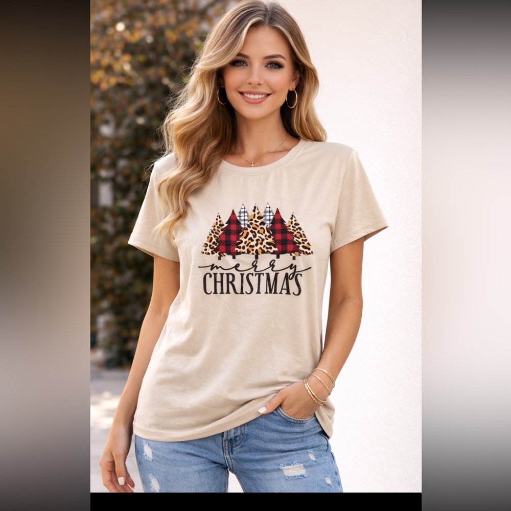 Festive Christmas Tree Tee - Beige